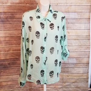 L Semi sheer blouse size large sugar skull